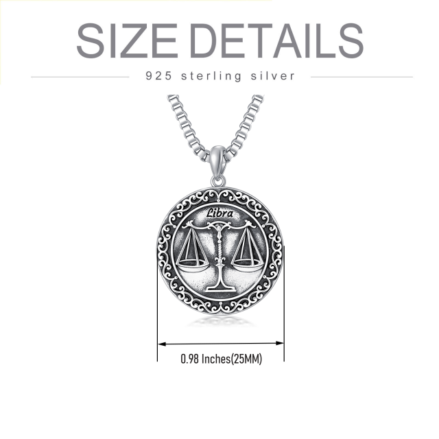 Sterling Silver Libra & Round Pendant Necklace for Men-6