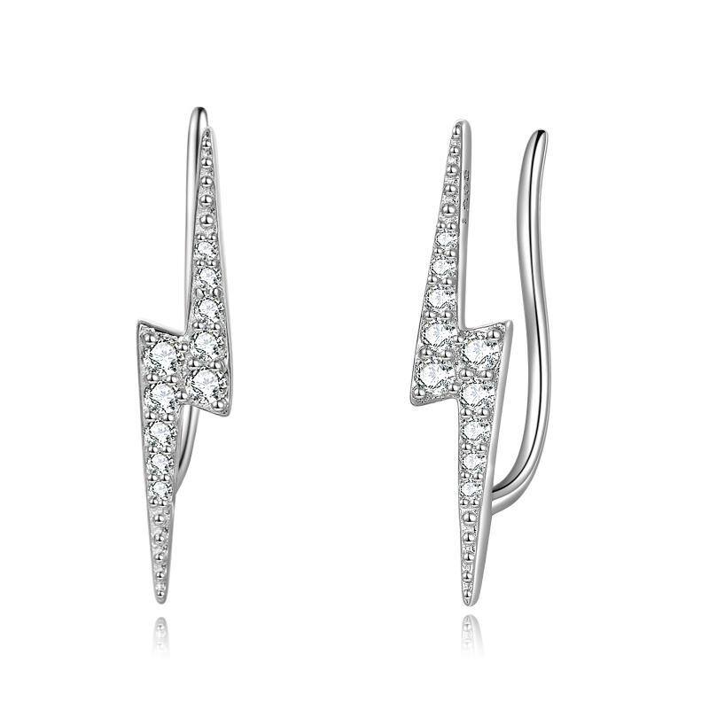 Sterling Silver Cubic Zirconia Lightning Cuff Earrings for Women-1