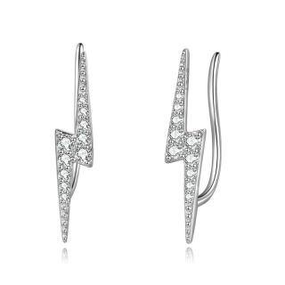 Sterling Silver Cubic Zirconia Lightning Cuff Earrings for Women-3