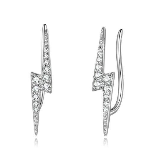 Sterling Silver Cubic Zirconia Lightning Cuff Earrings for Women