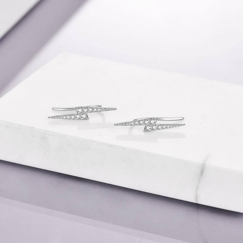 Sterling Silver Cubic Zirconia Lightning Cuff Earrings for Women-3