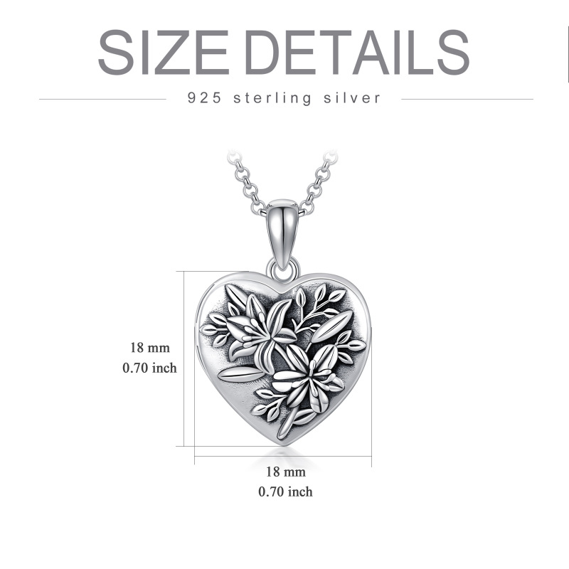 Sterling Silver Lily Heart Personalized Photo Locket Necklace-3