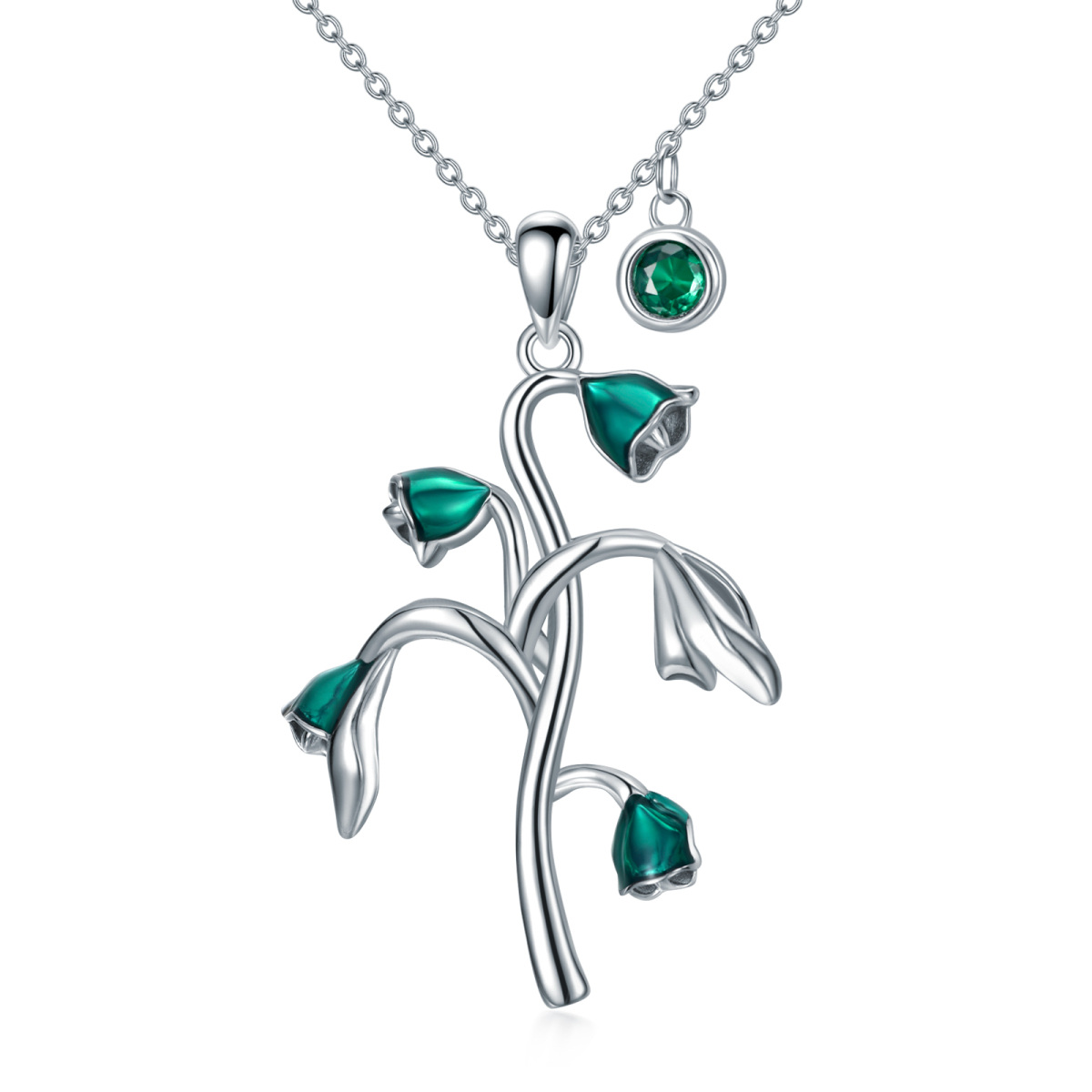 Sterling Silver Cubic Zirconia Lily Of The Valley Pendant Necklace-1