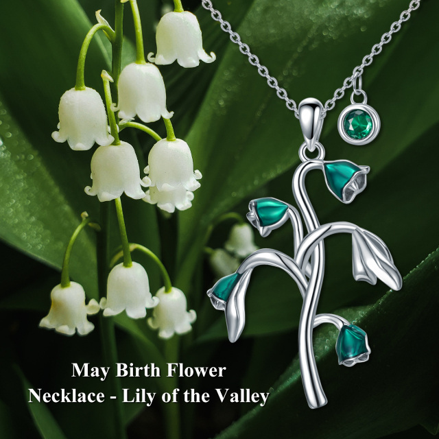 Sterling Silver Cubic Zirconia Lily Of The Valley Pendant Necklace-4