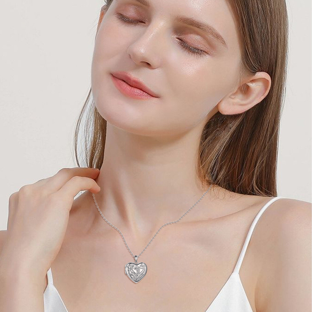 Sterling Silver Lily Of The Valley Heart Pendant Personalized Photo Locket Necklace-2