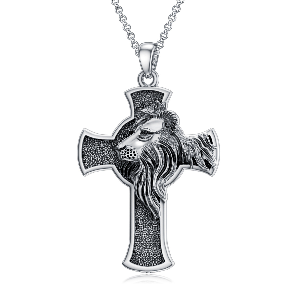 Collana con ciondolo a forma di leone e croce in argento sterling per uomo-1