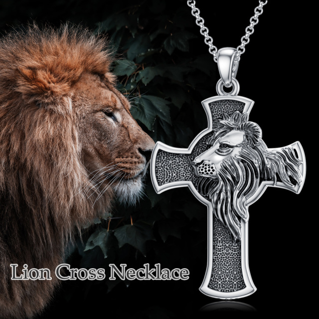 Collier en argent sterling avec pendentif lion et croix pour hommes-5