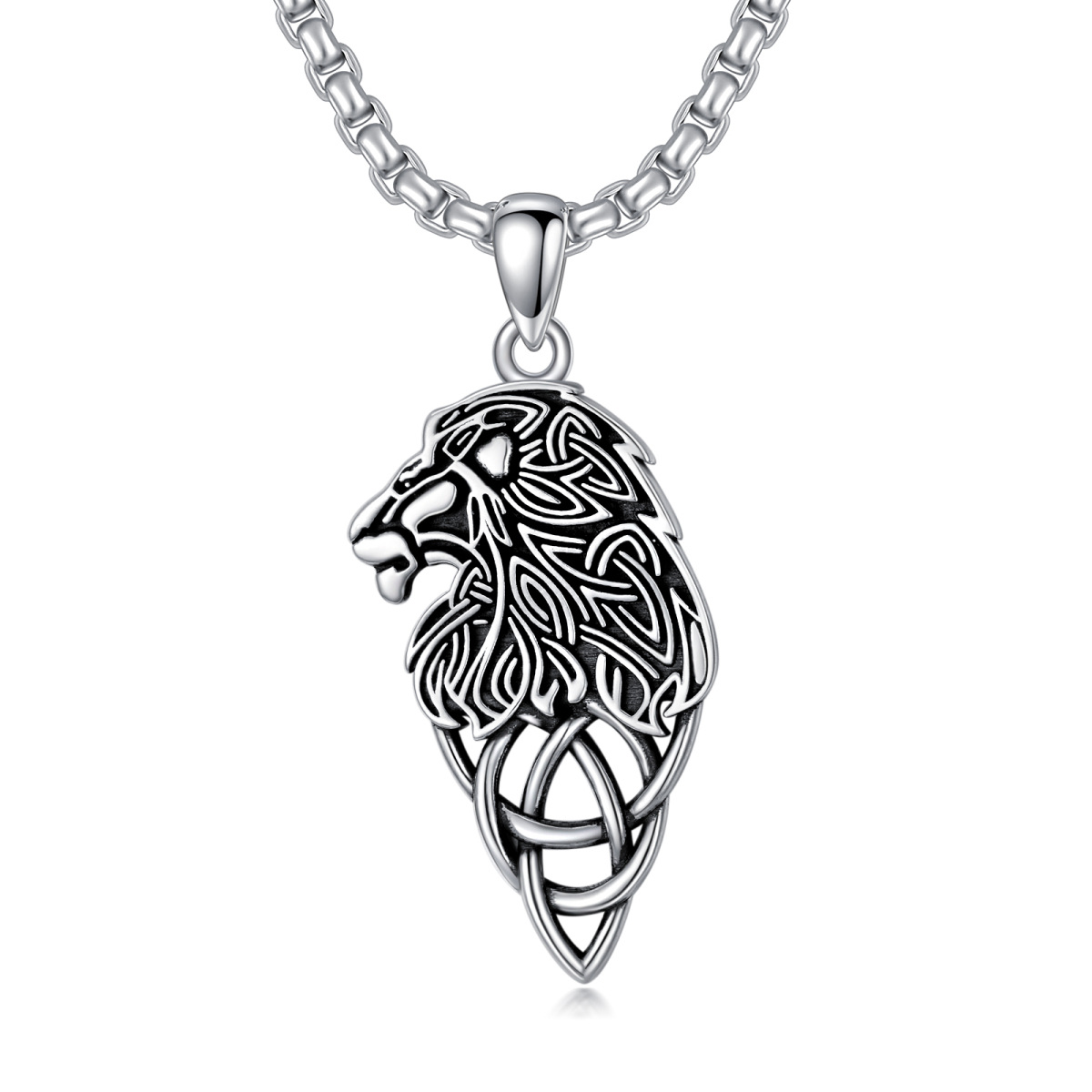 Collier avec pendentif lion en argent sterling pour homme-1