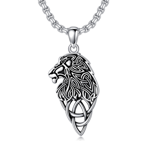 Sterling Silver Lion Pendant Necklace for Men-1