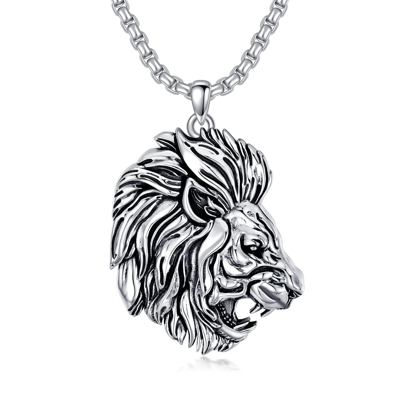 Image of Sterling Silver Lion Pendant Necklace for Men