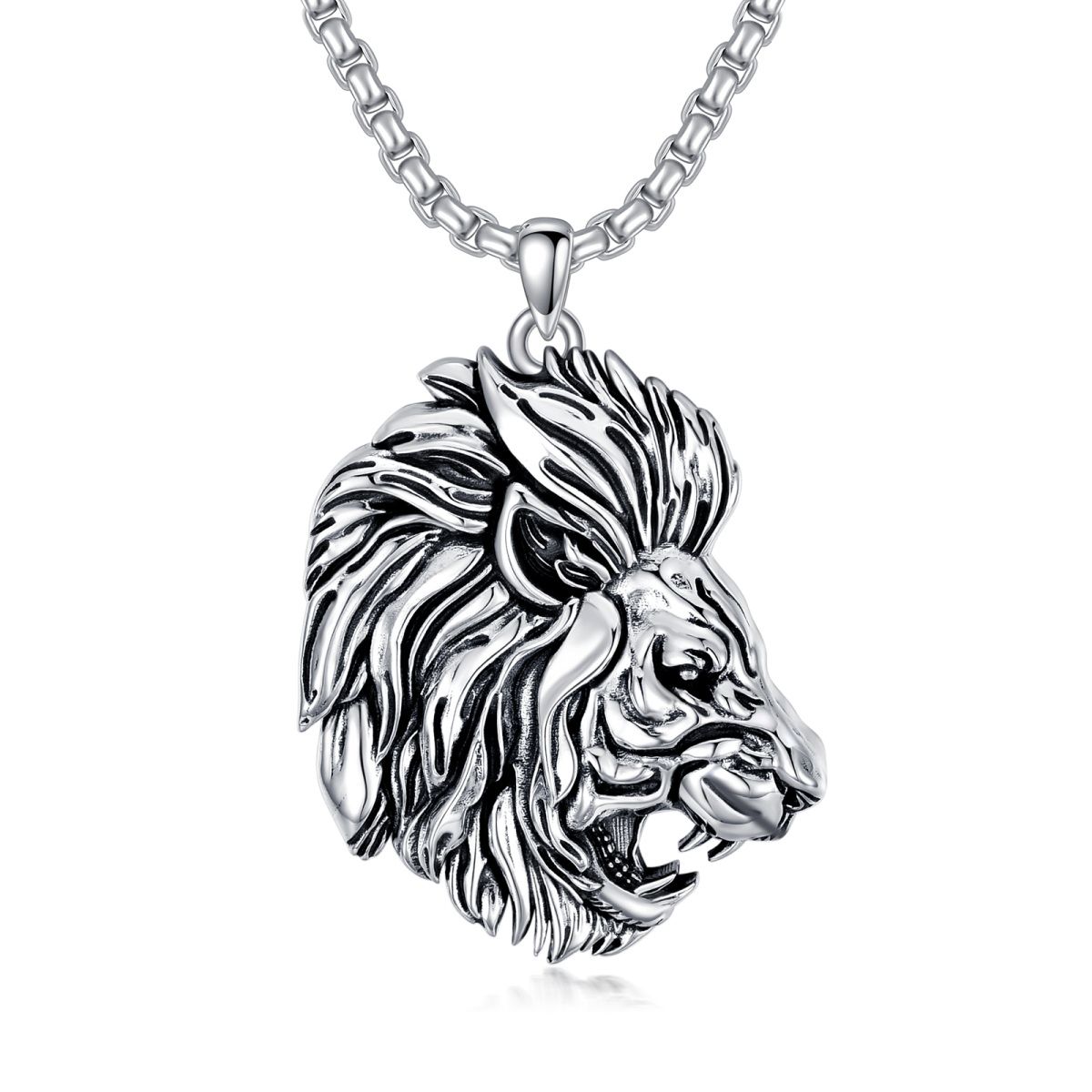 Sterling Silver Lion Pendant Necklace for Men-1