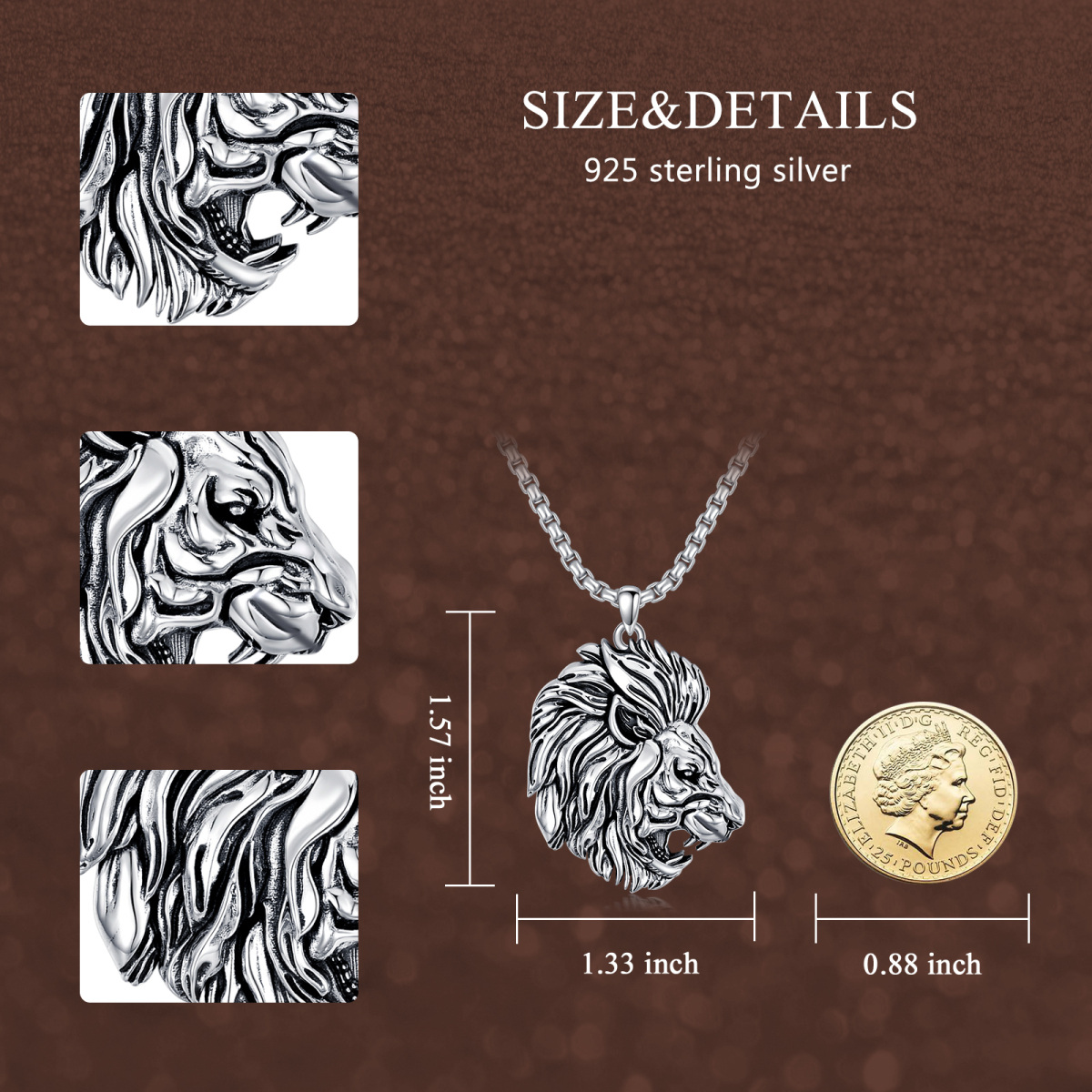 Collier en argent sterling avec pendentif lion pour hommes-4