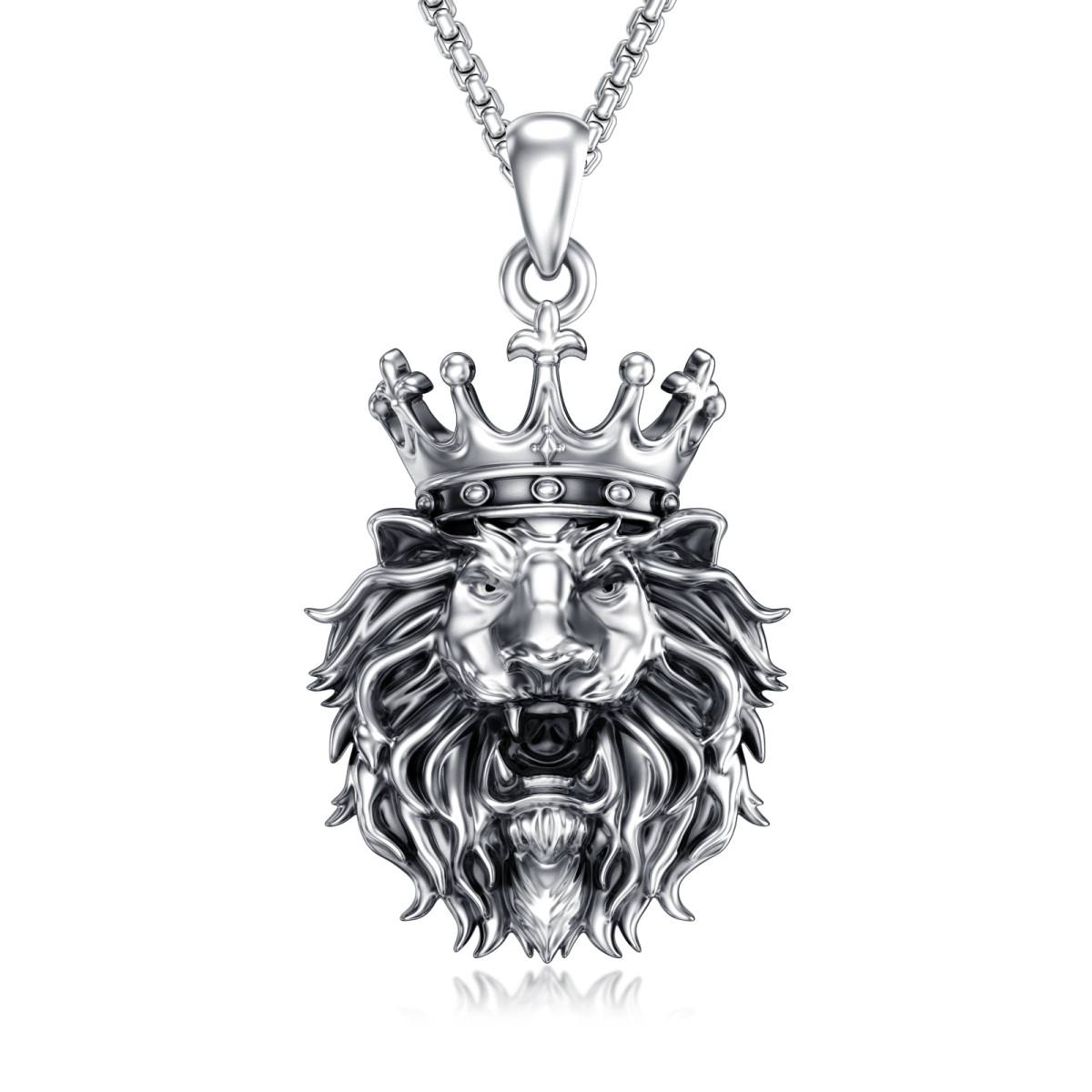 Sterling Silver Lion Pendant Necklace-1