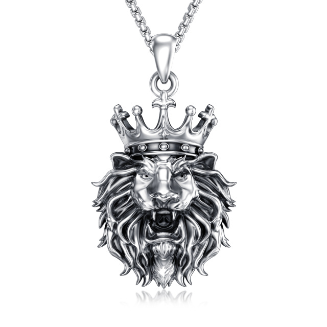 Collana con ciondolo leone in argento sterling-1