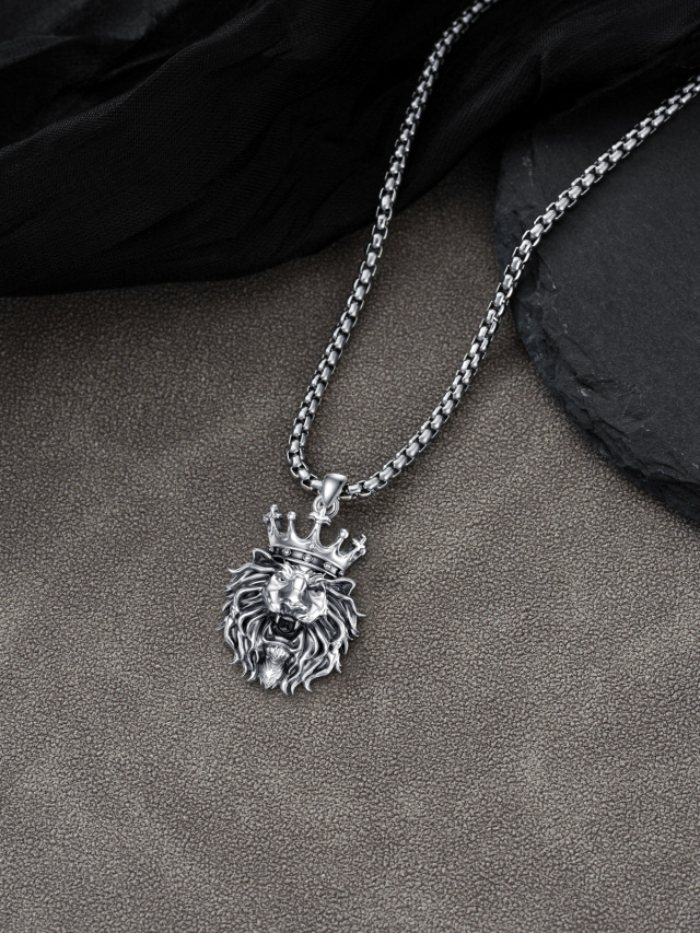 Collana con ciondolo leone in argento sterling-3