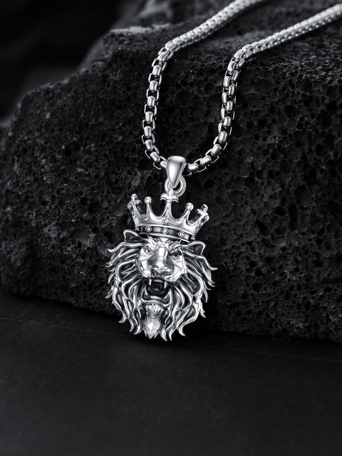 Sterling Silver Lion Pendant Necklace-4