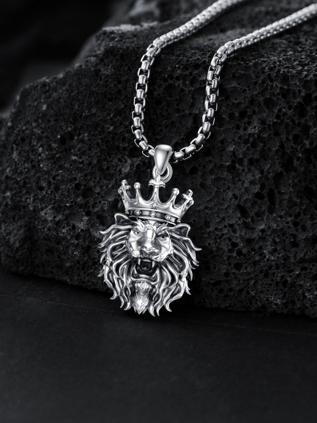 Collana con ciondolo leone in argento sterling-4