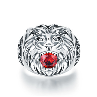 Sterling Silver Cubic Zirconia Lion Ring for Men-46