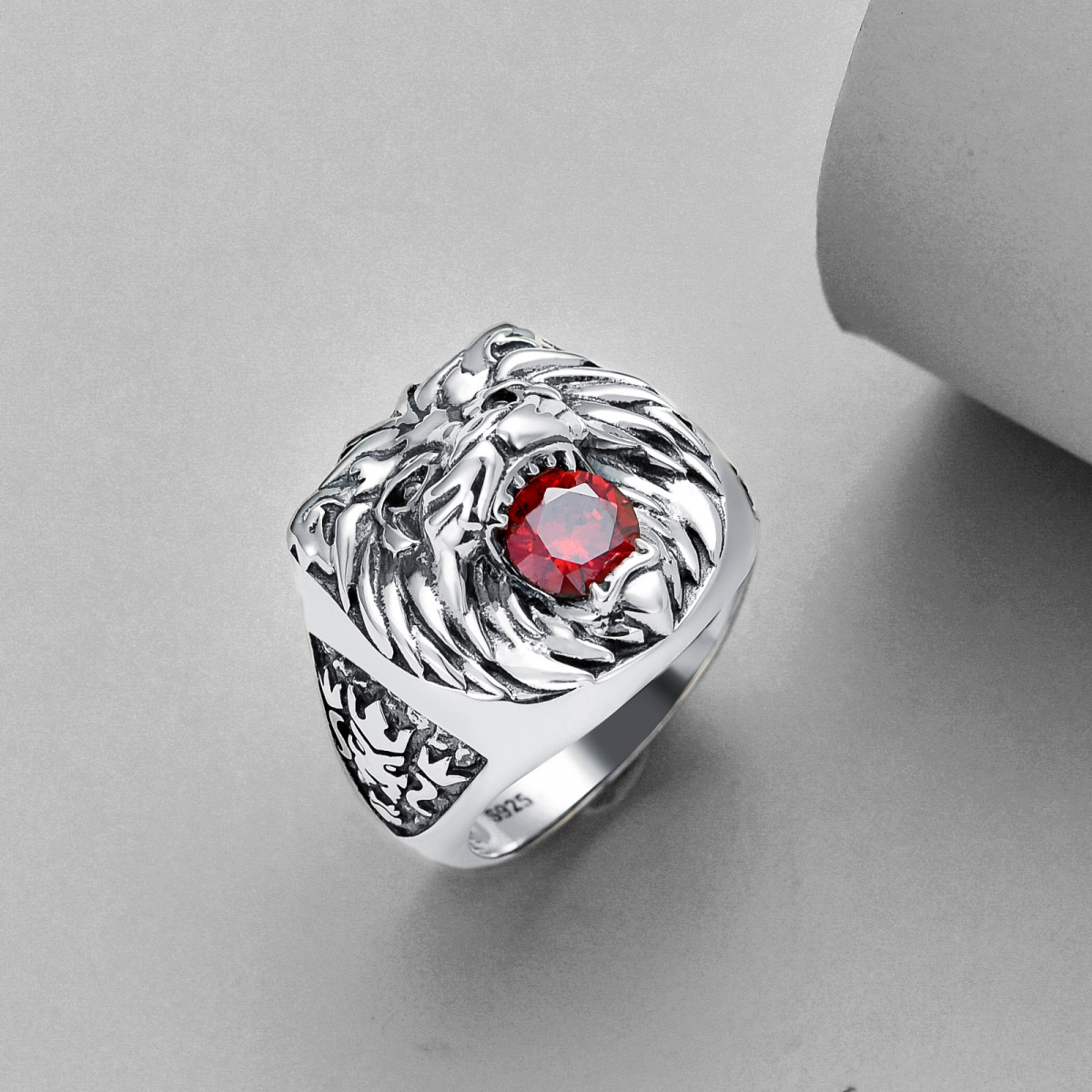 Bague en argent sterling en forme de lion à zircon cubique pour hommes-4