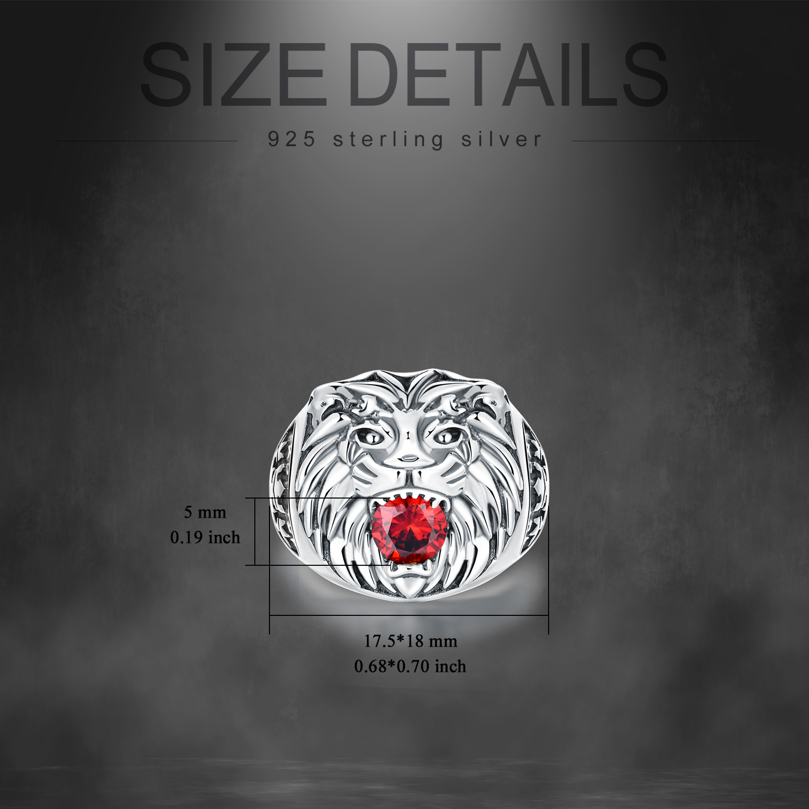 Men's 925 Sterling Silver Lion Head Ring - Textured Diamond-Cut Band, Handmade Statement Ring (Size 10)