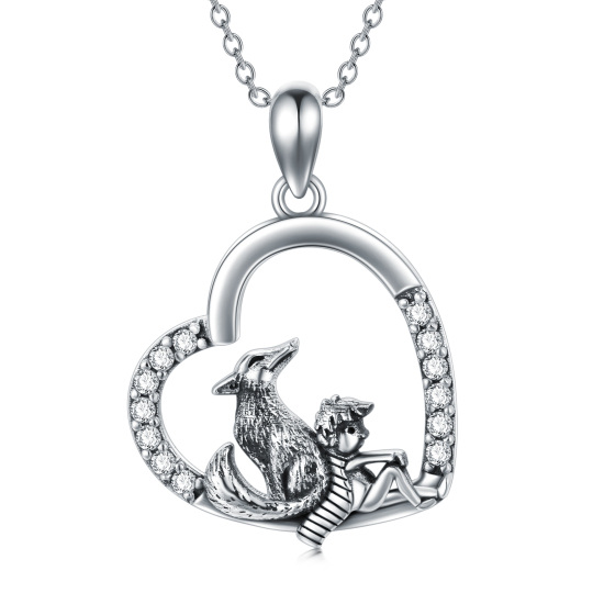 Collana con ciondolo a cuore del Piccolo Principe e della Volpe in argento sterling con zirconia cubica