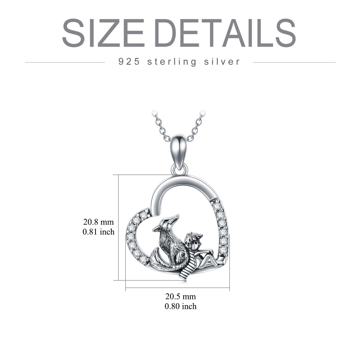 Sterling Silber Cubic Zirkonia Little Prince & Fuchs Herz Anhänger Halskette-5