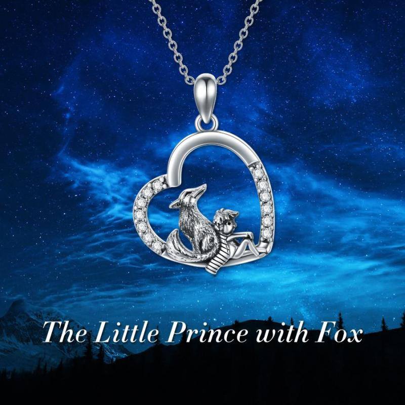 Sterling Silber Cubic Zirkonia Little Prince & Fuchs Herz Anhänger Halskette-6