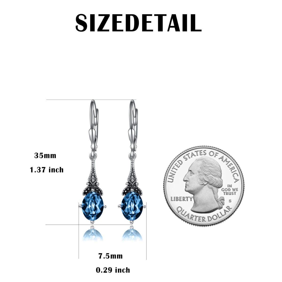 Sterling Silver London Blue Oval Crystal Drop Shape Lever-back Earrings-4