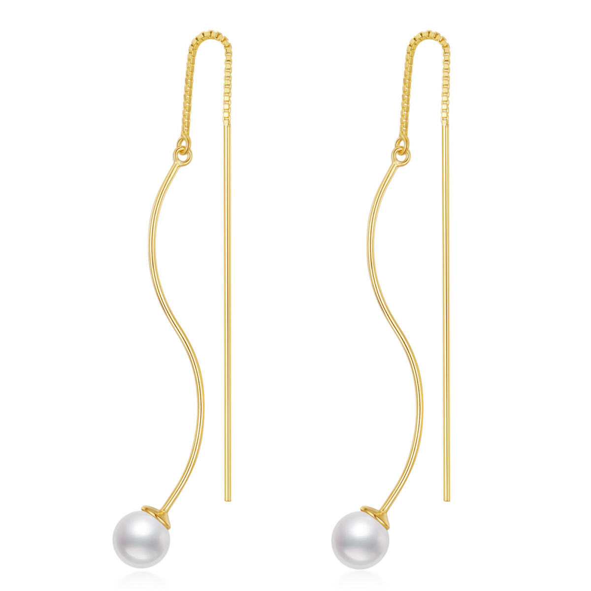 Sterling Silver with Yellow Gold Plated Pearl Bead Drop Earrings-1