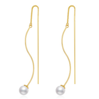 Sterling Silver with Yellow Gold Plated Pearl Bead Drop Earrings-39