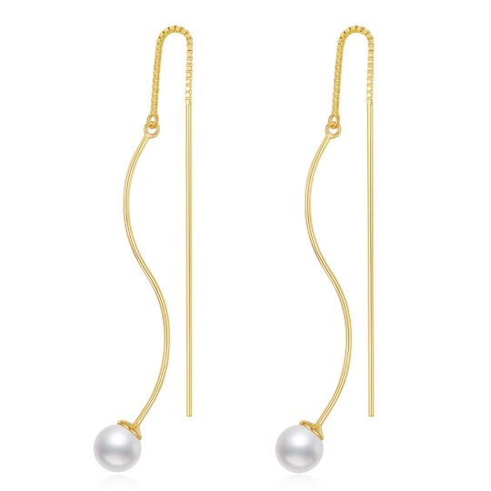 Sterling Silver with Yellow Gold Plated Pearl Bead Drop Earrings