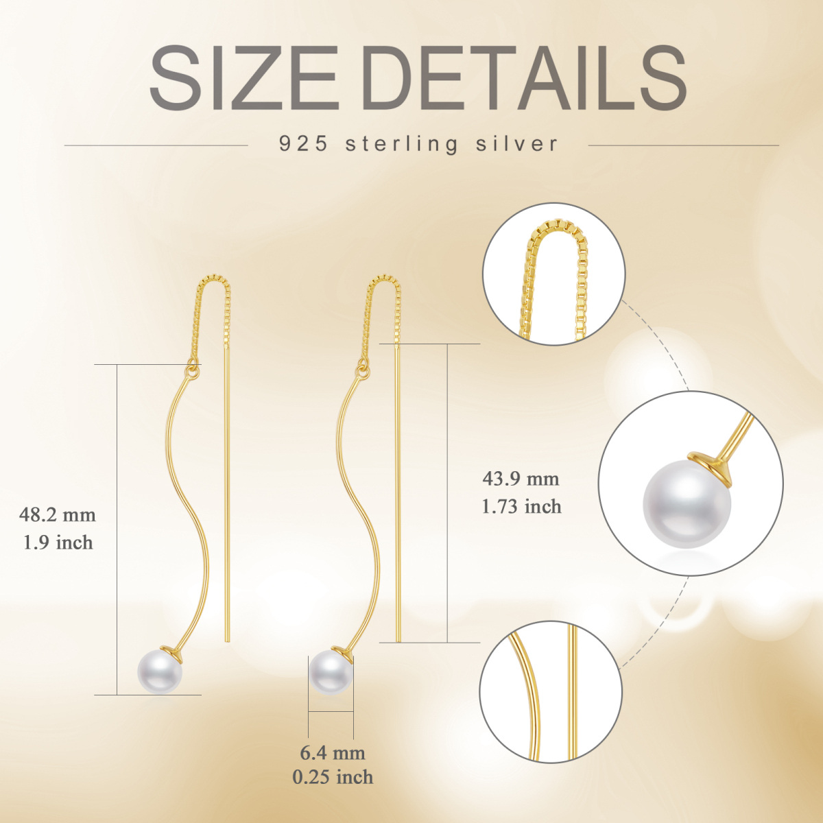 Sterling Silver with Yellow Gold Plated Pearl Bead Drop Earrings-5