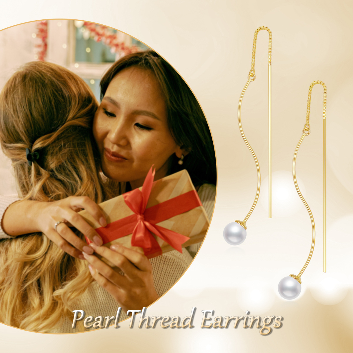 Sterling Silver with Yellow Gold Plated Pearl Bead Drop Earrings-6