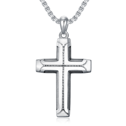 Sterling Silver Lord's Prayer Engraving Crucifix Cross Pendant Necklace for Men