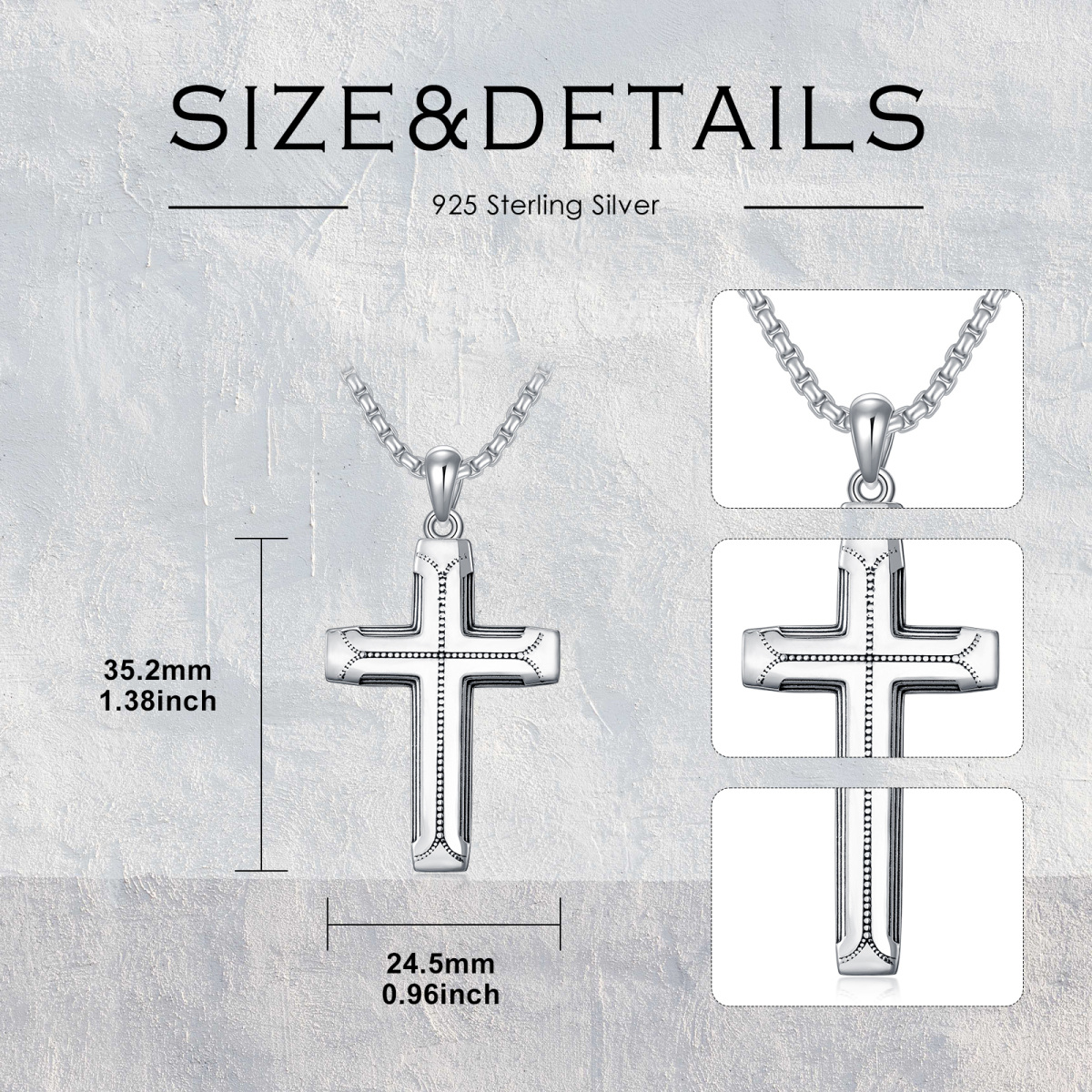 Sterling Silver Lord's Prayer Engraving Crucifix Cross Pendant Necklace for Men-6