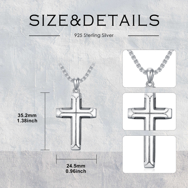 Sterling Silver Lord's Prayer Engraving Crucifix Cross Pendant Necklace for Men-6