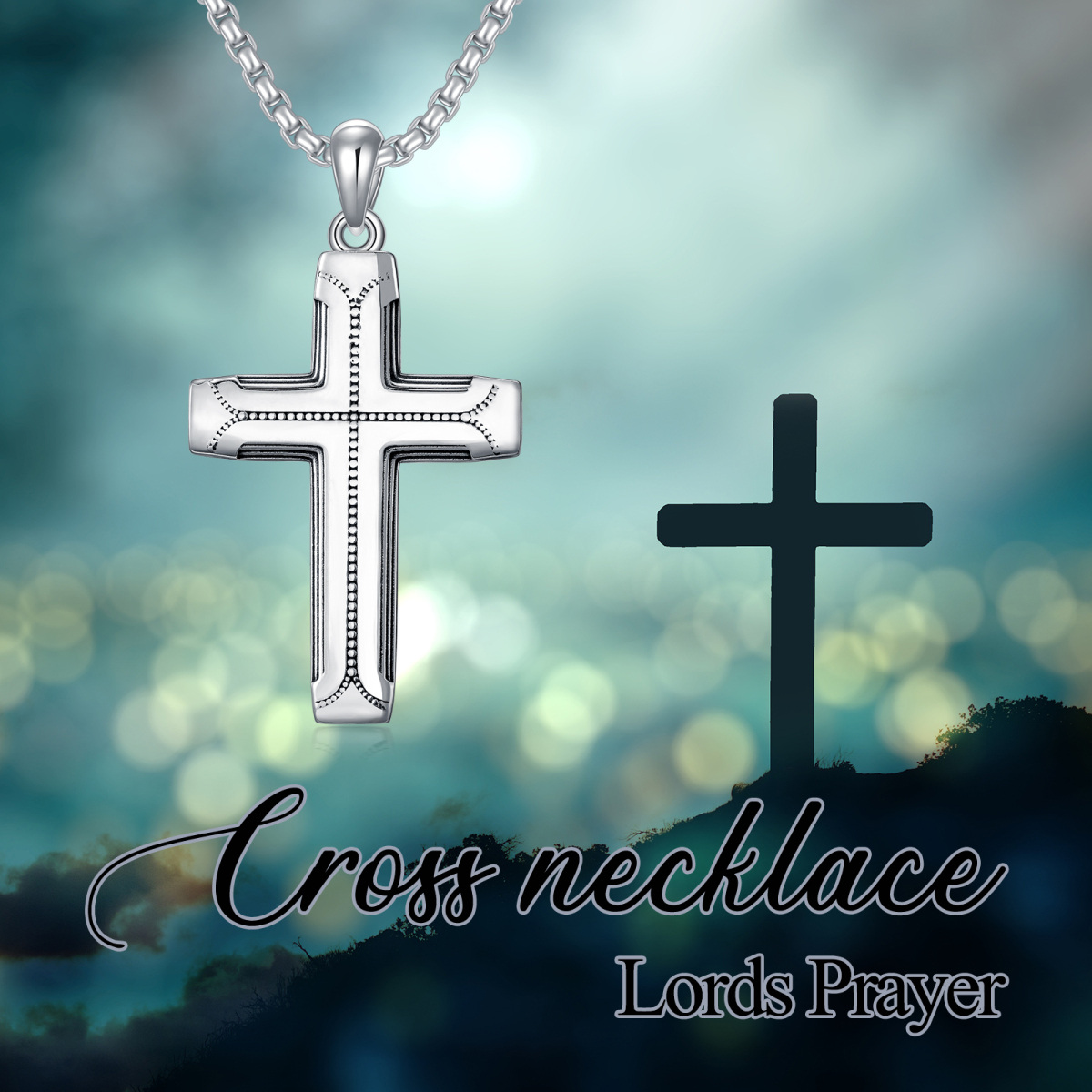 Plata de ley Oración del Señor grabado Crucifijo Cruz Colgante Collar para Hombres-7