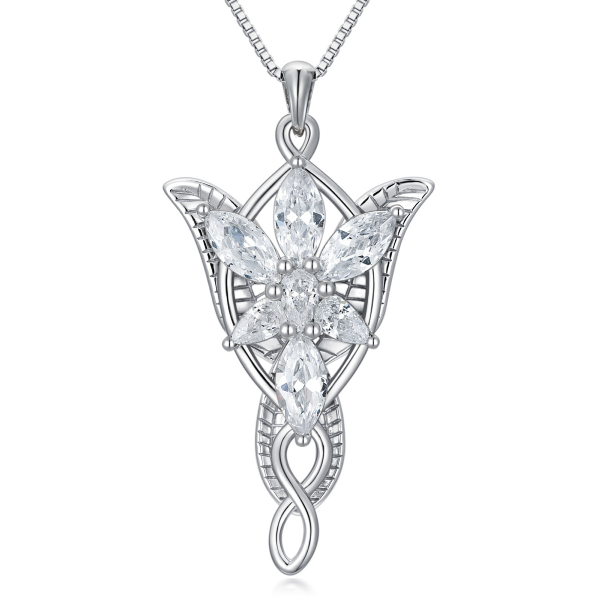 Sterling Silver Cubic Zirconia Lord Ring Arwen's Evenstar Pendant Necklace-1