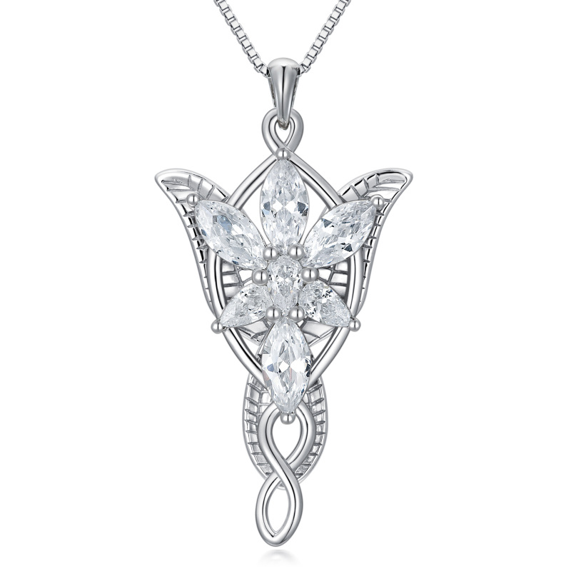 Sterling Silver Cubic Zirconia Lord Ring Arwen's Evenstar Pendant Necklace-1