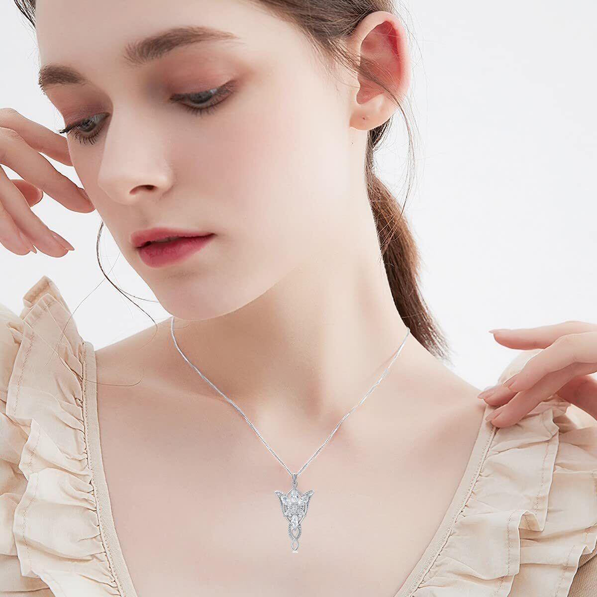 Sterling Silver Cubic Zirconia Lord Ring Arwen's Evenstar Pendant Necklace-2