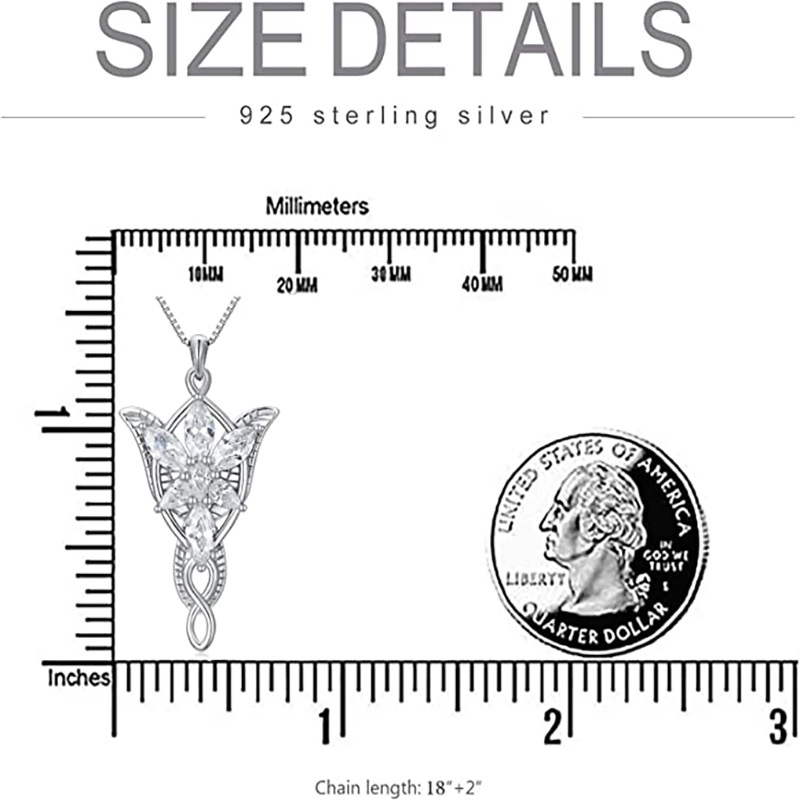 Sterling Silver Cubic Zirconia Lord Ring Arwen's Evenstar Pendant Necklace-5