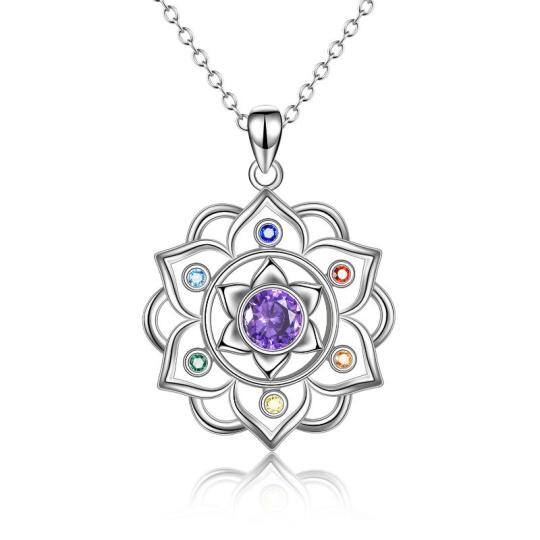 Collier en argent sterling avec pendentif Lotus et Chakras en zircon cubique