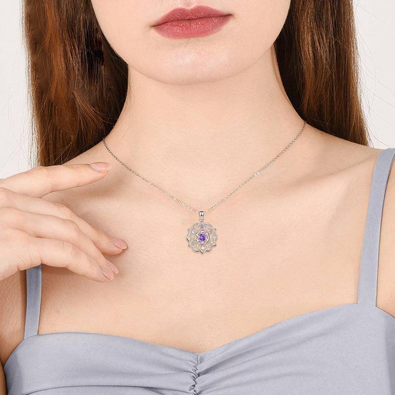 Sterling Silver Cubic Zirconia Lotus & Chakras Pendant Necklace-3