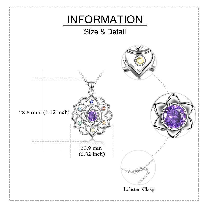 Colar com pingente de lótus e chakras em prata de lei com zircónias cúbicas-6