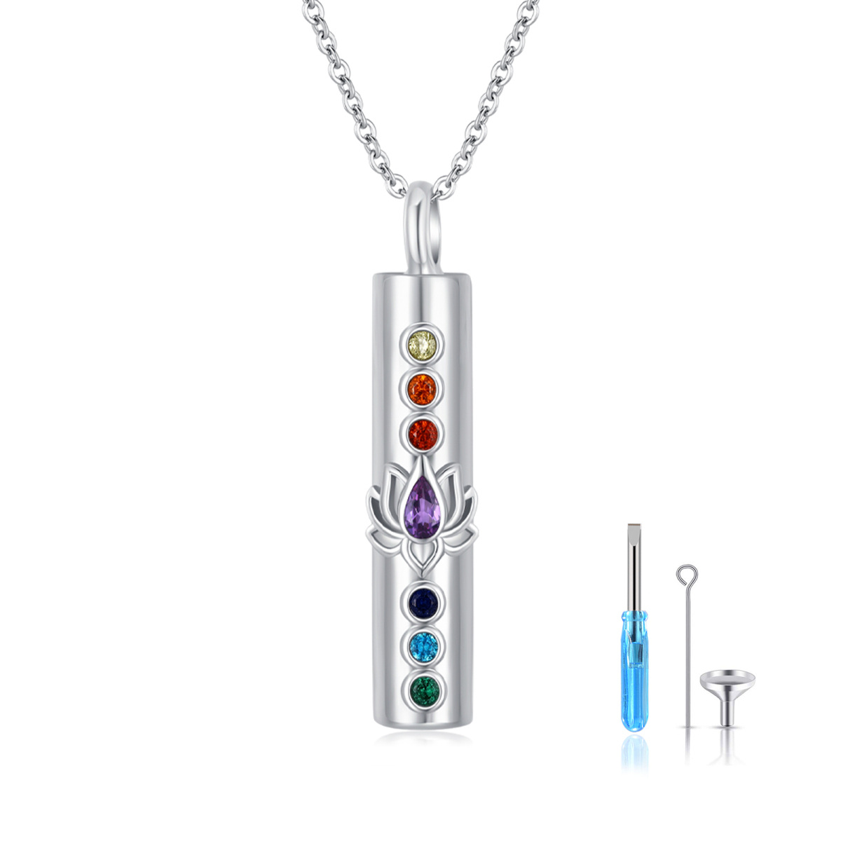 Sterling Silber Cubic Zirkonia Lotus & Chakras Urn Halskette-1