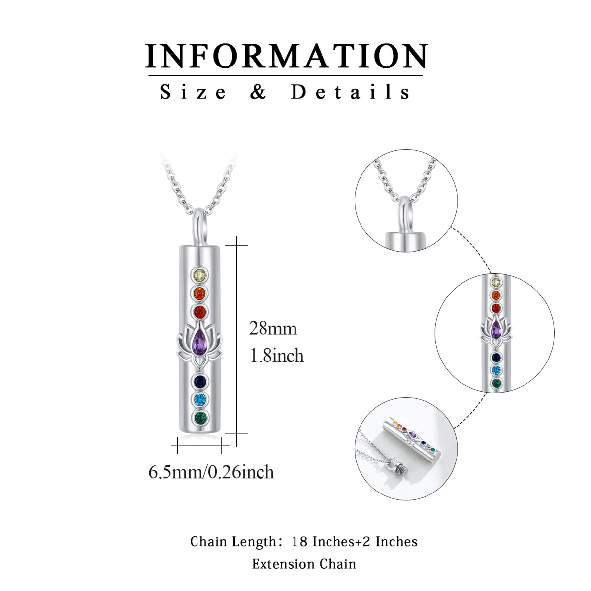 Sterling zilveren cubic zirconia lotus en chakra's urnenketting voor as-5