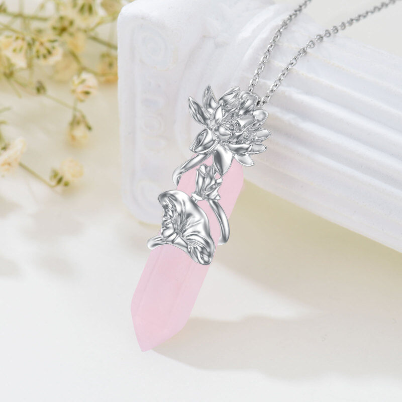 Sterling Silver Lotus Crystal Pendant Necklace-3
