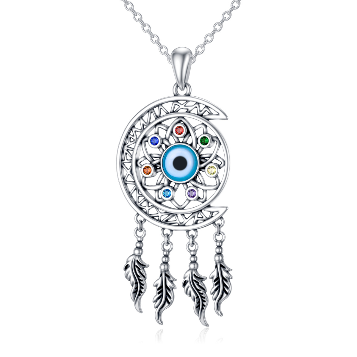 Sterling Silver Dream Catcher & Sunflower Pendant Necklace For Women-1