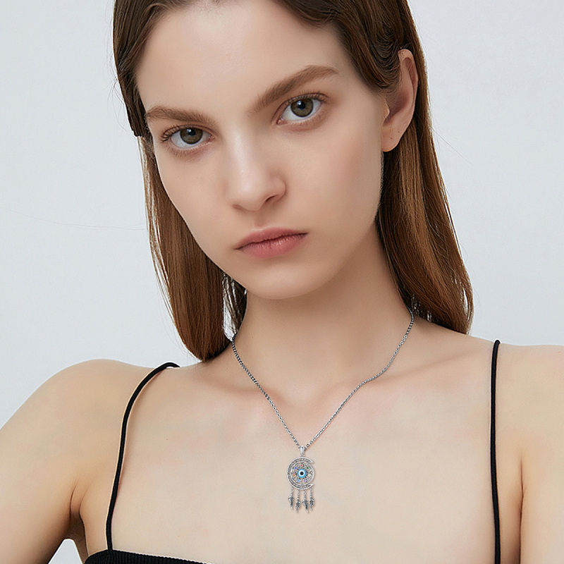 Halskette mit Anhänger Lotusblüte und Mond aus Sterlingsilber mit Zirkonia-2