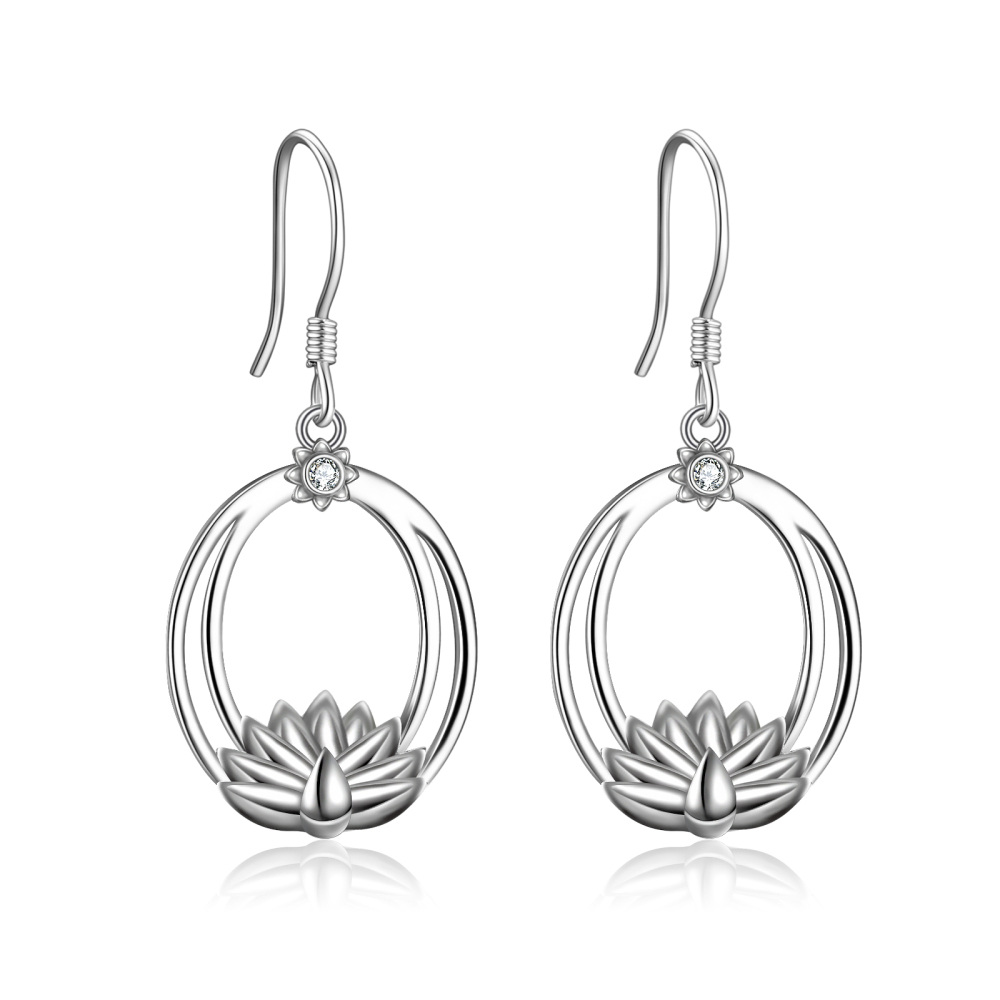 Sterling Silver Lotus Drop Earrings-1